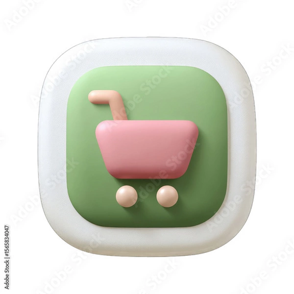 Obraz Pastel-colored shopping cart icon on a square, rounded button