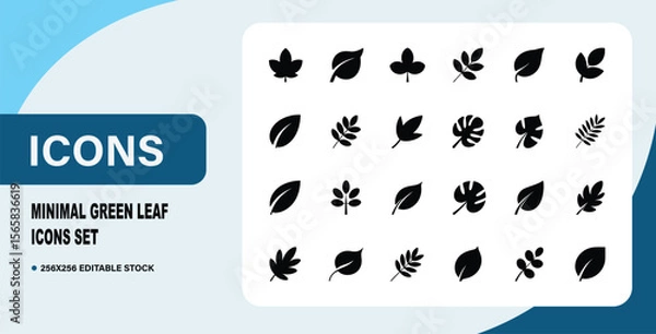 Obraz Minimal Black Leaf Icon Set