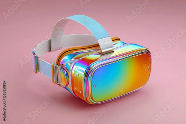 Fototapeta Colorful virtual reality headset with shiny surface pink background