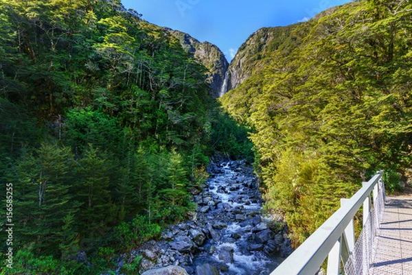 Obraz Devils Punchbowl Waterfall can be seen from the main road , Arthur's Pass short walking tracks , Arthur's Pass National Park , South Island of New Zealand