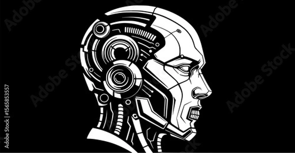 Fototapeta Side profile of a futuristic, mechanical robot head, intricate details.