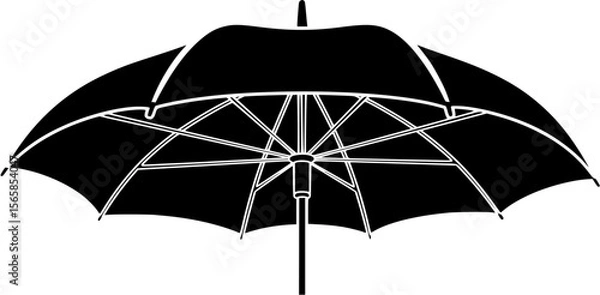 Obraz A black and white illustration of an open umbrella, showing its structure.