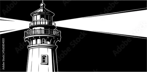 Fototapeta A majestic lighthouse beams its light across the dark night, a beacon of hope and guidance.