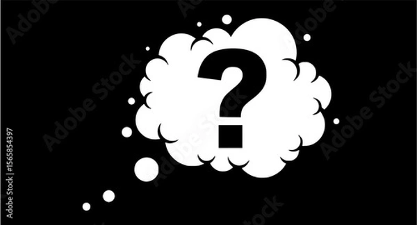 Fototapeta A large question mark inside a white thought bubble against a black background.