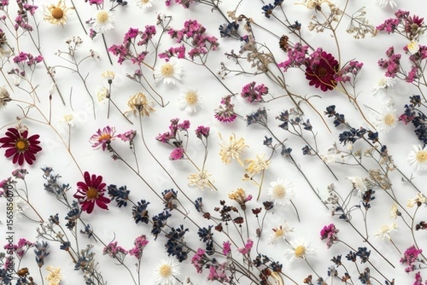 Fototapeta High Resolution Picture of Natural Dried Flowers Pattern on White Bakground