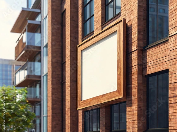 Fototapeta Blank wooden signboard in a city. Mockup, 3d rendering. Created using generative AI tools