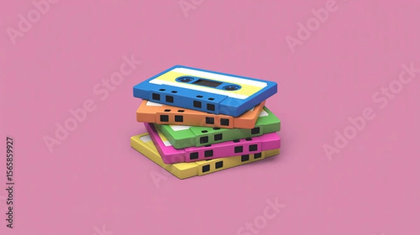 Fototapeta Colorful Stack of Retro Cassette Tapes A Blast from the Past