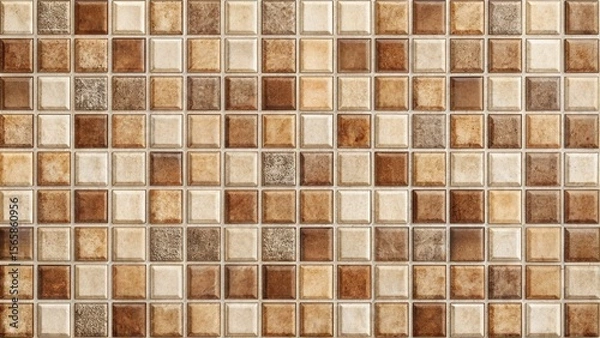 Fototapeta High-resolution image of a square tile mosaic featuring a blend of earthy brown and beige hues
