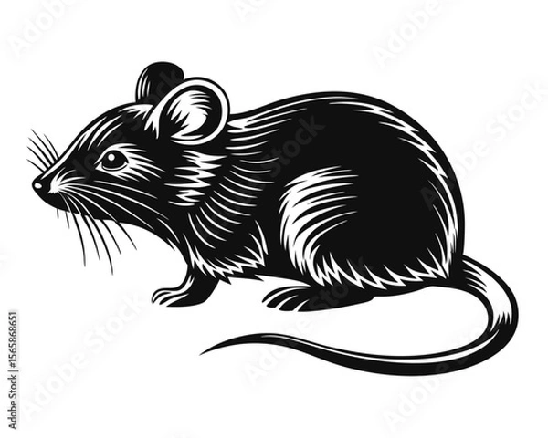 Fototapeta A striking black silhouette of a rodent presented cleanly on a bright white background perfect for graphic design projects