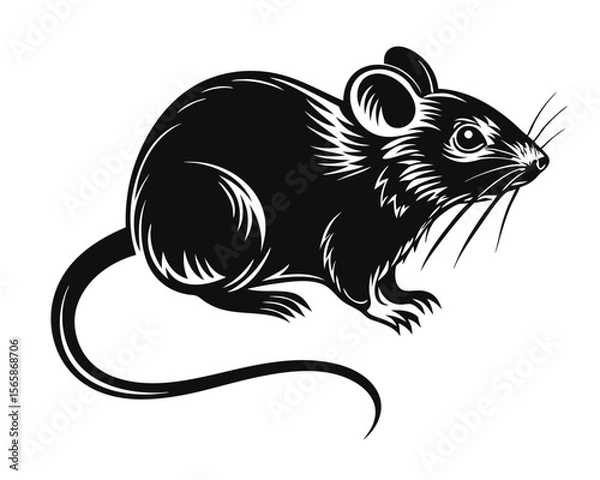 Fototapeta Striking black rodent silhouette a clean graphic representation of a small mammal isolated on a pristine white background for versatile design applications