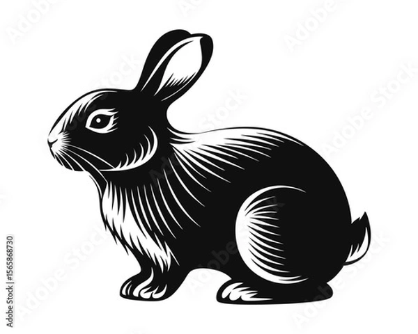 Fototapeta A striking black profile outline of a rabbit presented cleanly on a bright white background perfect for graphic design projects