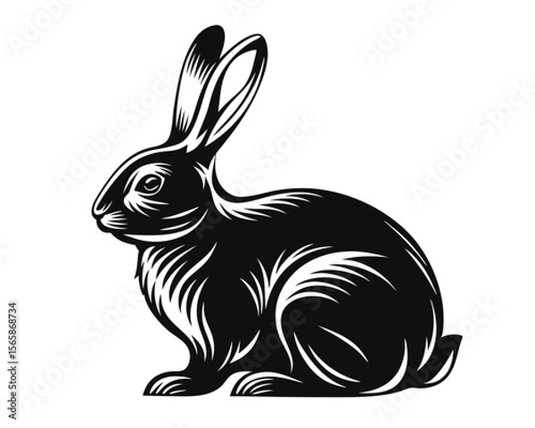 Fototapeta A striking black profile outline of a rabbit presented cleanly on a white backdrop perfect for various design applications and creative projects