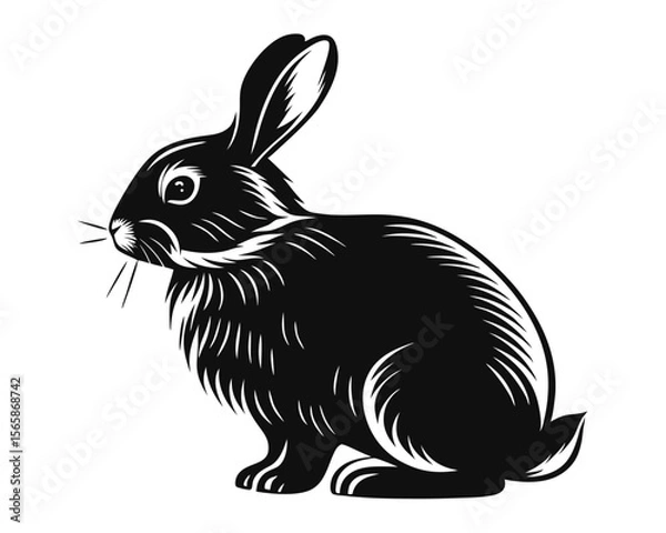 Fototapeta A striking black profile outline of a graceful rabbit presented cleanly on a pure white backdrop perfect for diverse creative applications