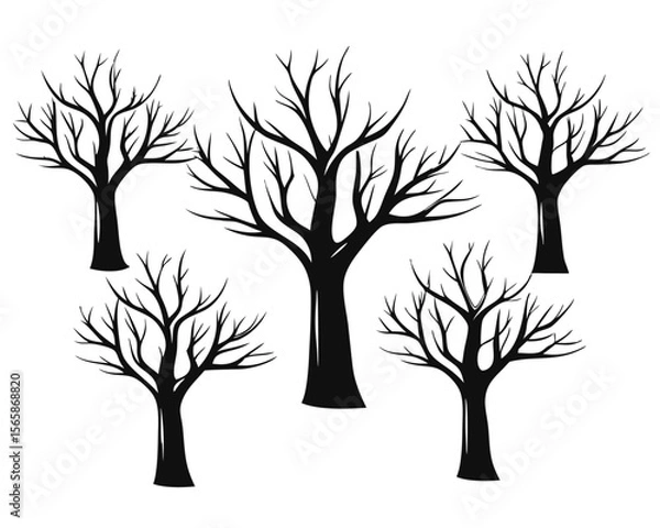 Fototapeta A striking collection of bare deciduous trees artfully rendered with stark silhouettes against a clean isolated backdrop perfect for seasonal or naturalistic design themes