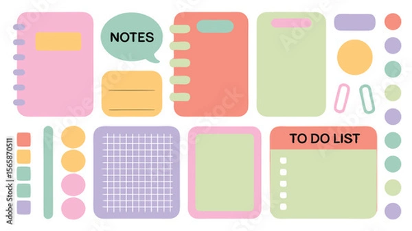 Fototapeta Colorful Planner Stickers with Notes and To Do List Text, Elements