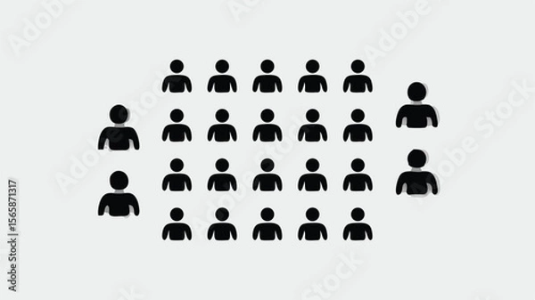 Fototapeta Group of Black Human Silhouette Icons Arranged in a Grid Pattern on White Background