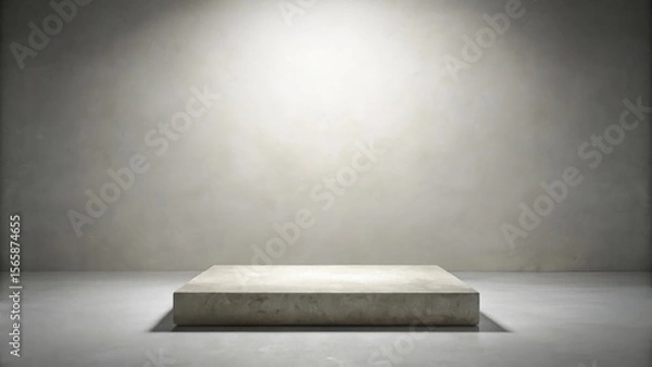 Fototapeta A simple, minimalist concrete platform against a textured wall, ideal for product display or presentation.