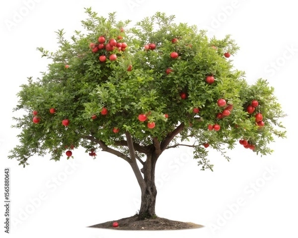 Obraz Pomegranate Tree Full of Ripe Red Fruits Isolated on White Background
