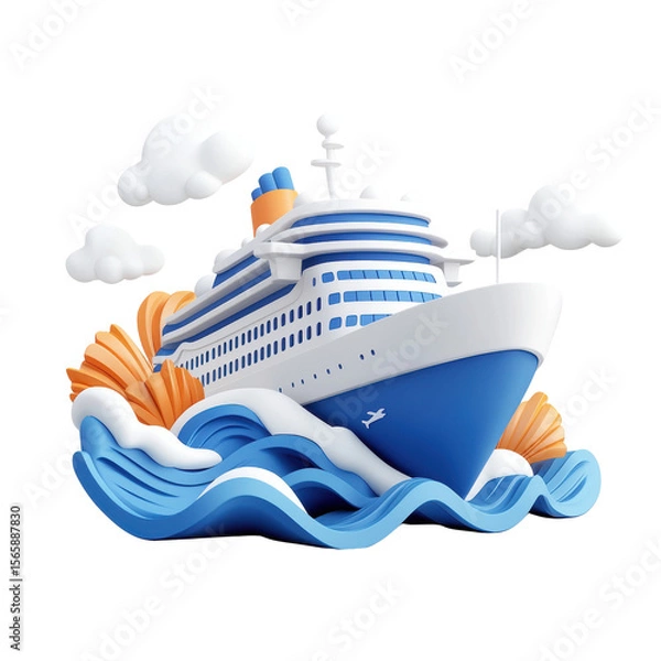 Obraz Stylized cruise ship navigating vibrant waves and clouds