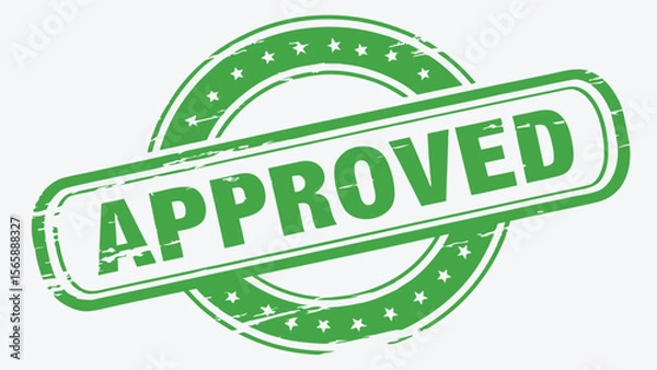 Fototapeta Green approved stamp with stars around the circle and rectangle shape in a white background image