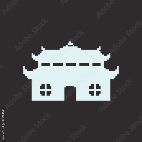 Fototapeta this is chinese architecture icon in pixel art with white color and black background this item good for presentations,stickers, icons, t shirt design,game asset,logo and your project.