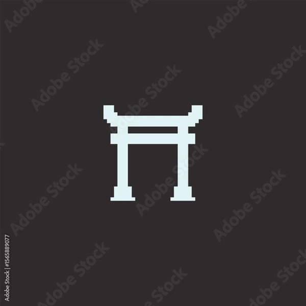 Fototapeta this is chinese architecture icon in pixel art with white color and black background this item good for presentations,stickers, icons, t shirt design,game asset,logo and your project.