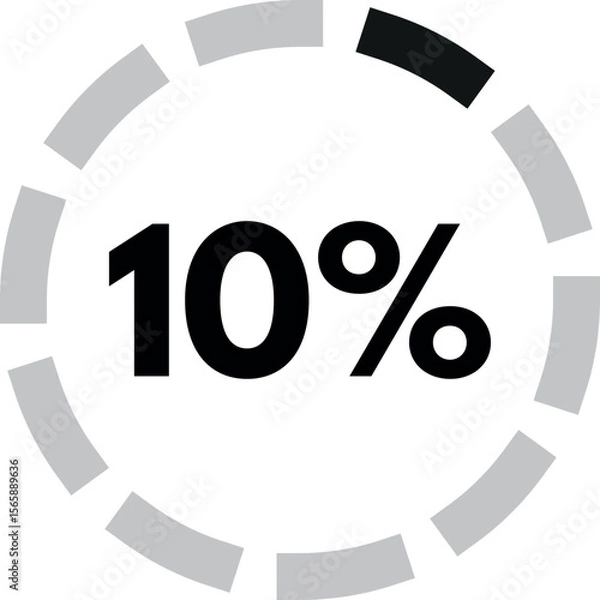 Fototapeta Ten percentage circle icon isolated on white background . 10 percent loading circle icon . Vector illustration