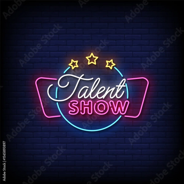 Obraz talent show neon sign with brick wall background vector