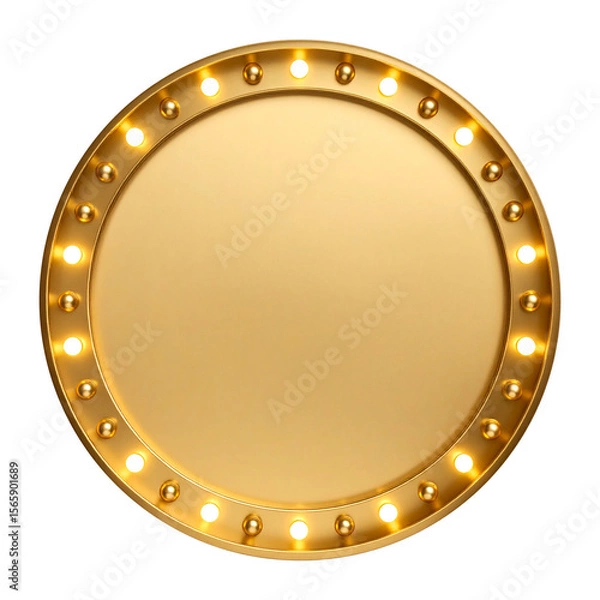 Fototapeta Luxurious Round Golden Frame with Spotlight Bulbs – Glamorous Decorative Element for Banners and Ads
