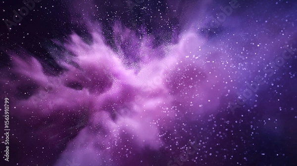 Fototapeta Purple nebula explosion in deep space, with vibrant cosmic dust and glowing stars.