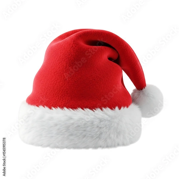 Fototapeta Plush red santa hat with white trim isolated on a transparent background christmas