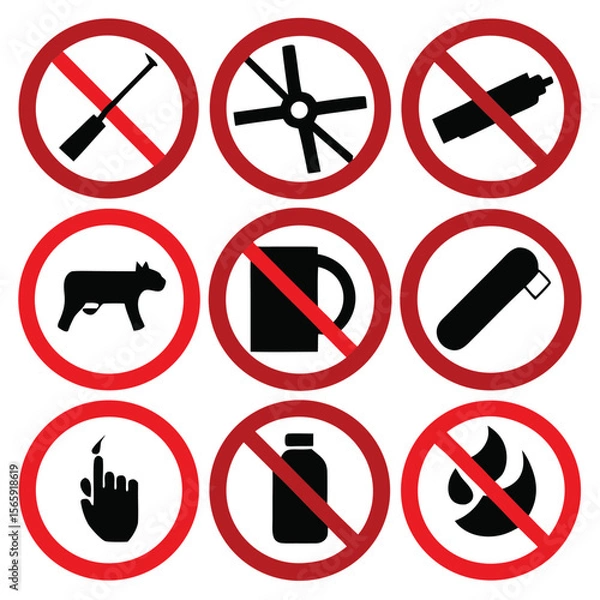 Fototapeta Prohibition Symbols Comprehensive Guide to No Smoking, No Fire, No Animals, and More Safety Signs