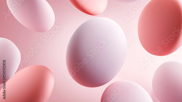 Fototapeta Floating pastel eggs on a soft pink background with smooth textures and gentle gradients—ideal for Easter, spring promotions, or minimalist design themes.