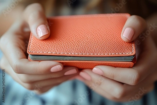 Fototapeta Close-up view of a person opening an empty wallet, reflecting the challenge of managing finances, Generative AI