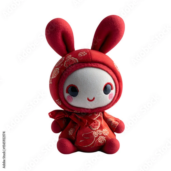 Fototapeta Red Rabbit Plush Doll, isolated on white background