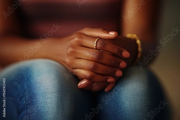 Fototapeta Couple relationship therapy with a counselor: Close-up of a woman clients hands as she discusses relationship issues with a psychologist, Generative AI