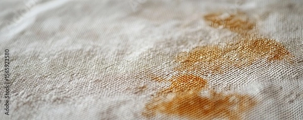 Fototapeta Dirty food mark on clothes: Close-up of a food stain on a shirt, preparing for cleaning before laundry to restore the fabric, Generative AI