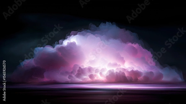 Fototapeta Dramatic pink and purple cloudscape with glowing light against a dark sky. Ideal for backgrounds, digital art, or atmospheric design themes.