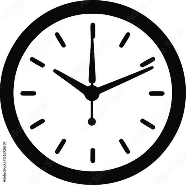 Fototapeta Simple Black Vector Clock Icon: Minimalist Time Design