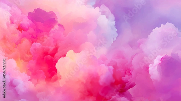 Fototapeta Dreamy abstract cloudscape with vibrant pink, purple, and white tones. Ideal for backgrounds, digital art, and creative design projects.
