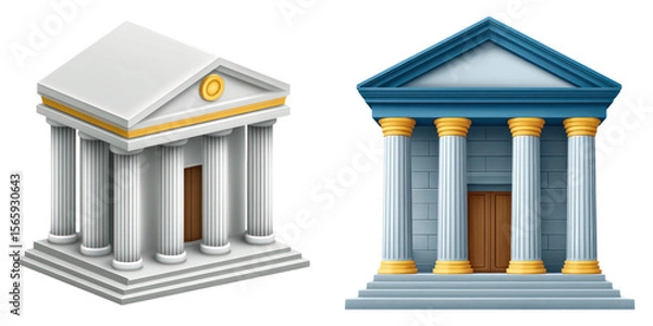 Fototapeta Classical bank building icon with columns and pediment, symbolizing finance and stability in trading hub