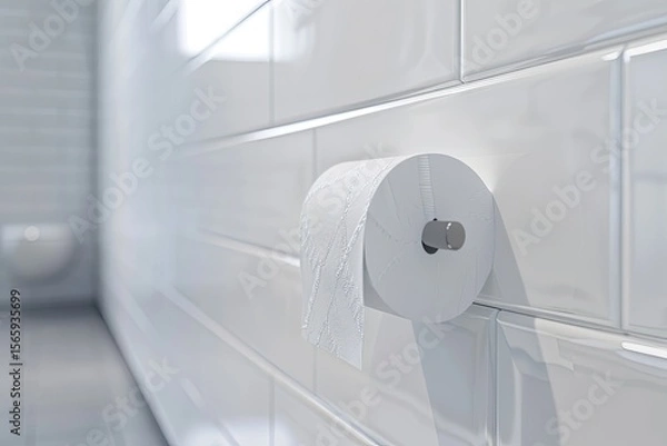 Fototapeta High Definition Visual of Closeup of White Wall with Toilet Paper in Bathroom