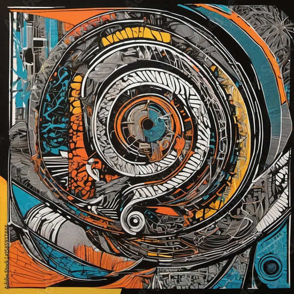 Fototapeta Linocut Style Quantum Entanglement Field in Graffiti Art