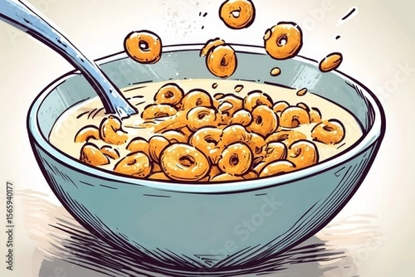 Obraz person eating a bowl of cereal with milk as breakfast, promoting a balanced and nutritious start to the day, Generative AI