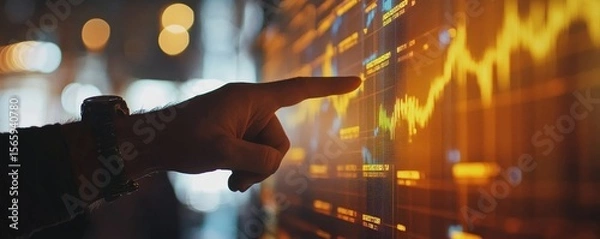 Obraz Close-up hands of a financial planner pointing at a chart to explain an investment plan to clients, ensuring informed decisions for future wealth, Generative AI