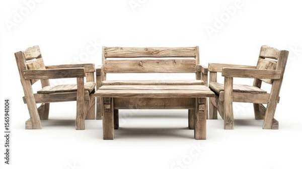 Obraz Rustic wooden garden set, white background product shot