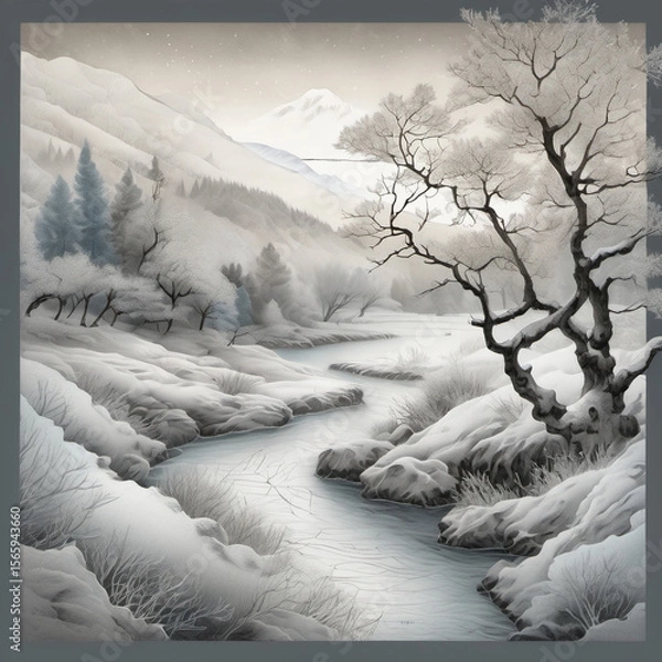 Fototapeta Charcoal Drawing of Frost Descent in Pastel Artwork Style