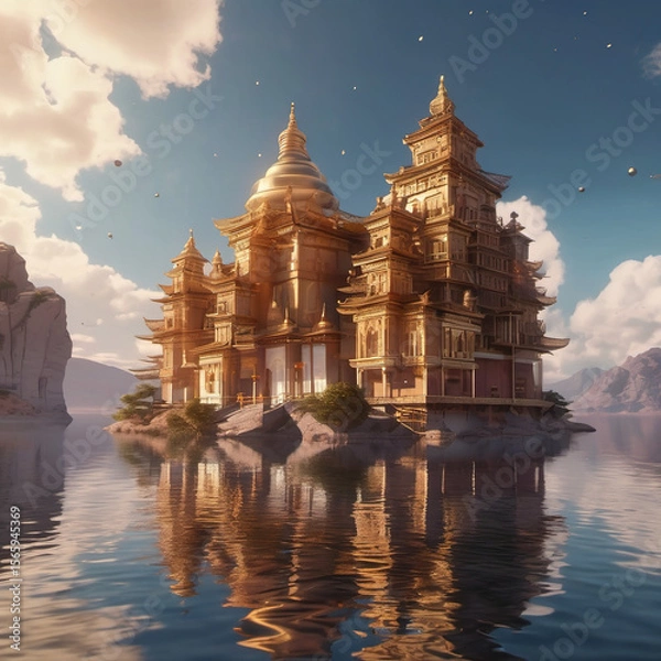 Fototapeta Ethereal Floating Monks Sanctuary Cinemagraph in Tritone Style