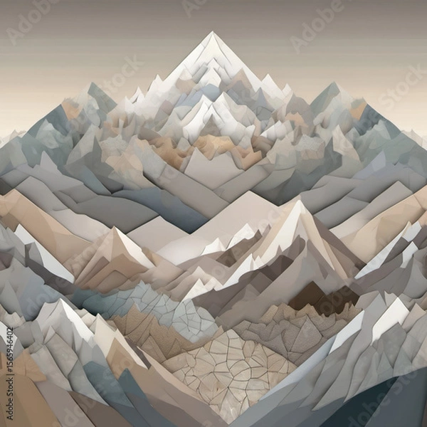 Fototapeta Fractal Mountain Range Muted Tones Mosaic Art Style Digital Illustration