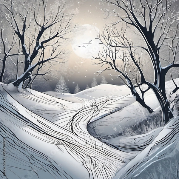 Fototapeta Frost Descent Line Art Cinemagraph: Winter's Delicate Dance